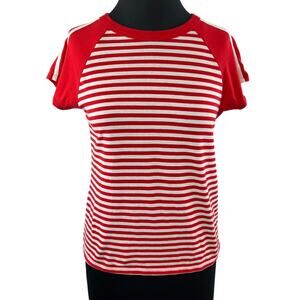 Current/Elliott Red White Stripe The Saturday Raglan Stripe Cotton Tee Shirt 1 S